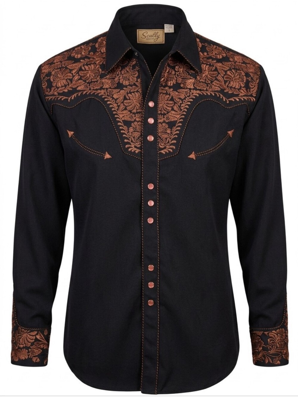 Scully mens embroidered gunfighter long sleeve snap western shirt large